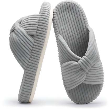 Textured Corduroy Slide Slippers With Soft Plush Lining-My Beach Shoes