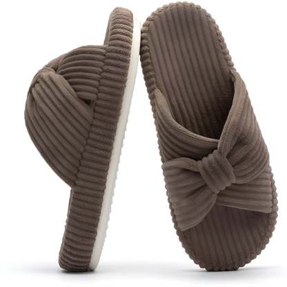 Textured Corduroy Slide Slippers With Soft Plush Lining-My Beach Shoes