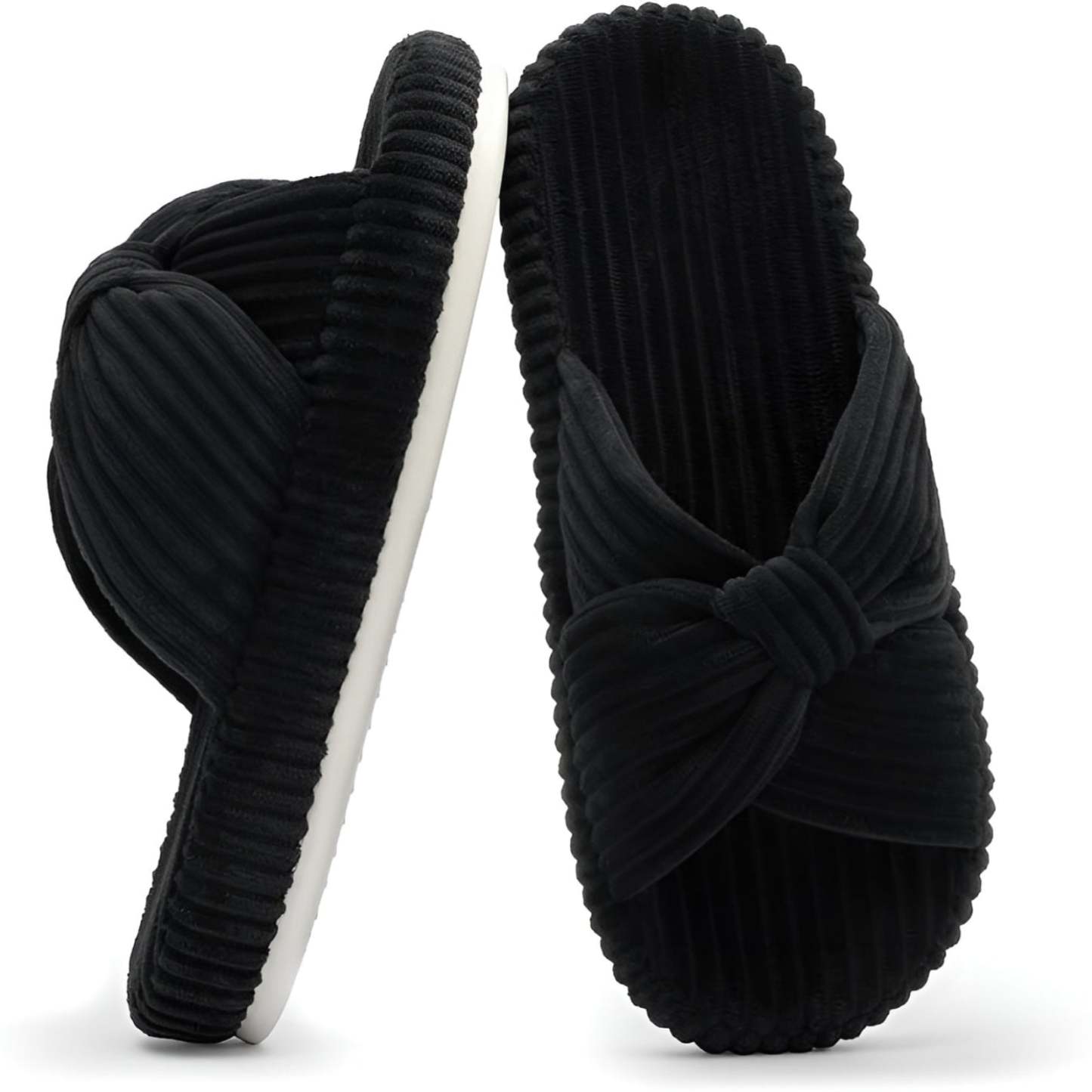 Textured Corduroy Slide Slippers With Soft Plush Lining-My Beach Shoes