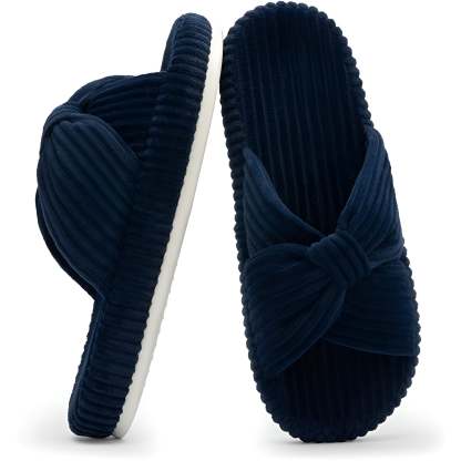 Textured Corduroy Slide Slippers With Soft Plush Lining-My Beach Shoes