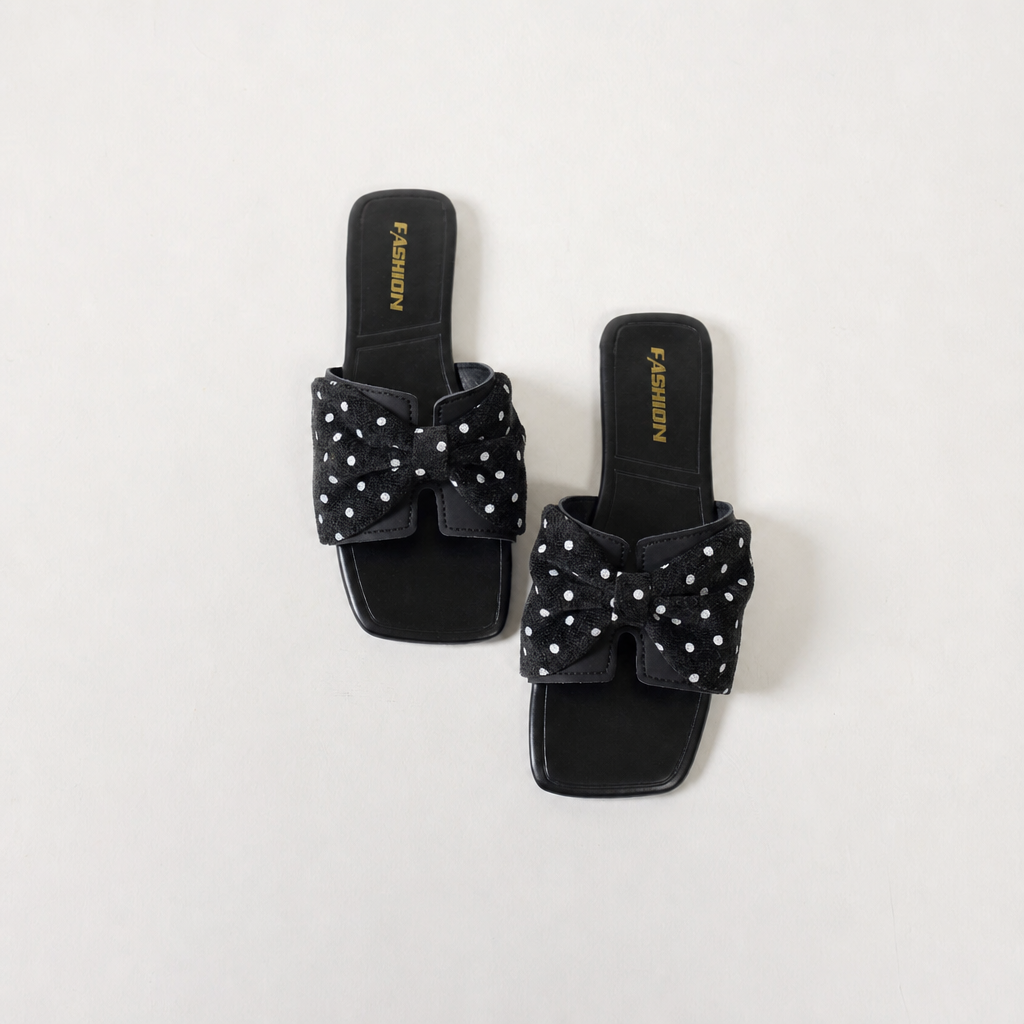 Bow Knot Square Toe Flat Slide Sandals for Women