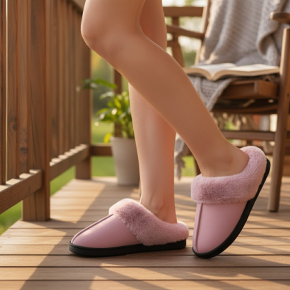 Womens Microsuede Memory Foam Slippers With Faux Fur Trim