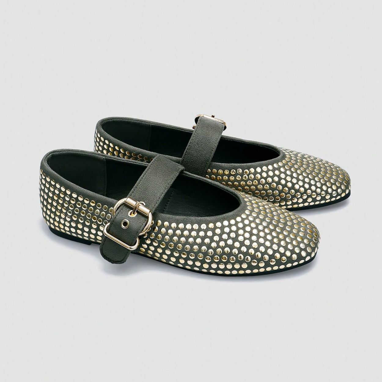 Sequin Flat Shoes With Buckle Strap For Women in Charcoal - Buckle Close-Up