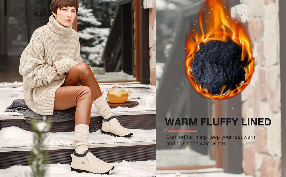 Womens Winter Snow Boots Fur Lined Warm Ankle Boots Zipper Waterproof Outdoor Booties Comfortable Shoes for Women - My Beach Shoes