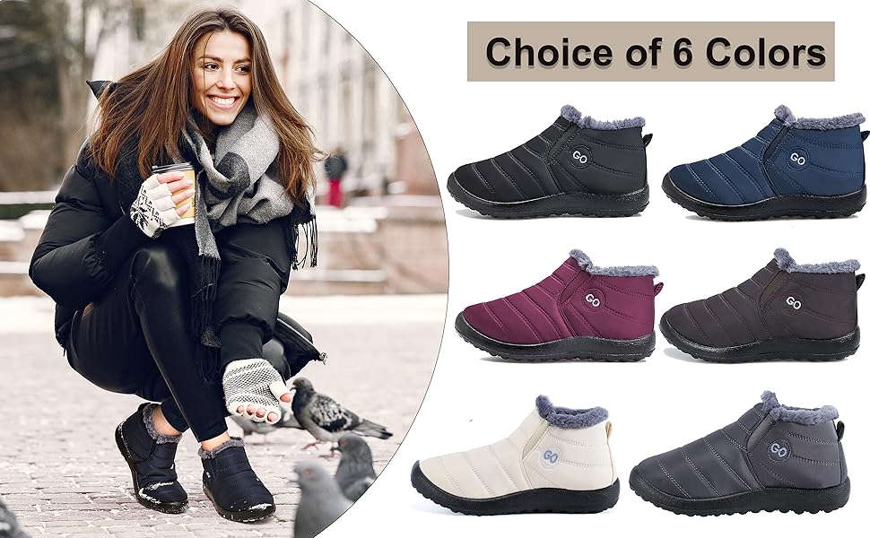 Womens Winter Snow Boots Fur Lined Warm Ankle Boots Zipper Waterproof Outdoor Booties Comfortable Shoes for Women - My Beach Shoes