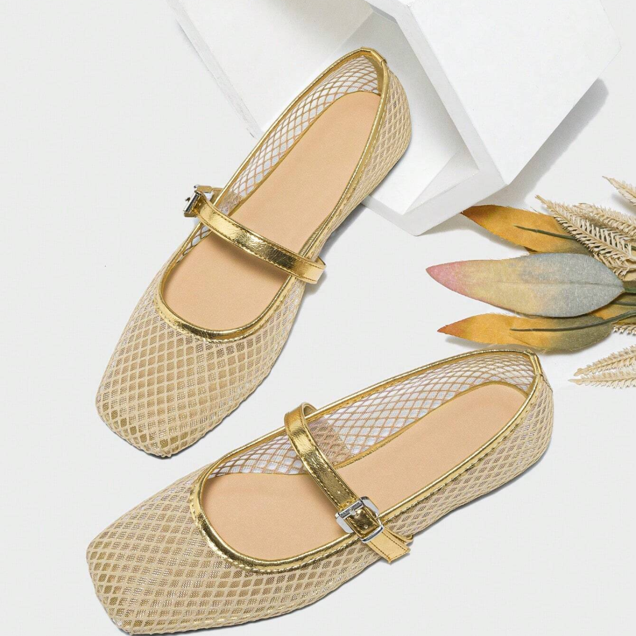 Casual And Comfortable Square Design Ballet Flats For Women in Black - Strap Detail