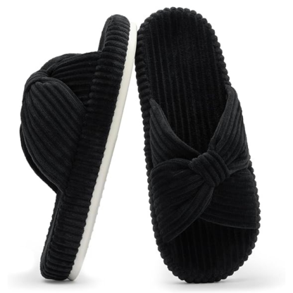 Women Memory Foam Corduroy Bow Crossband Slides