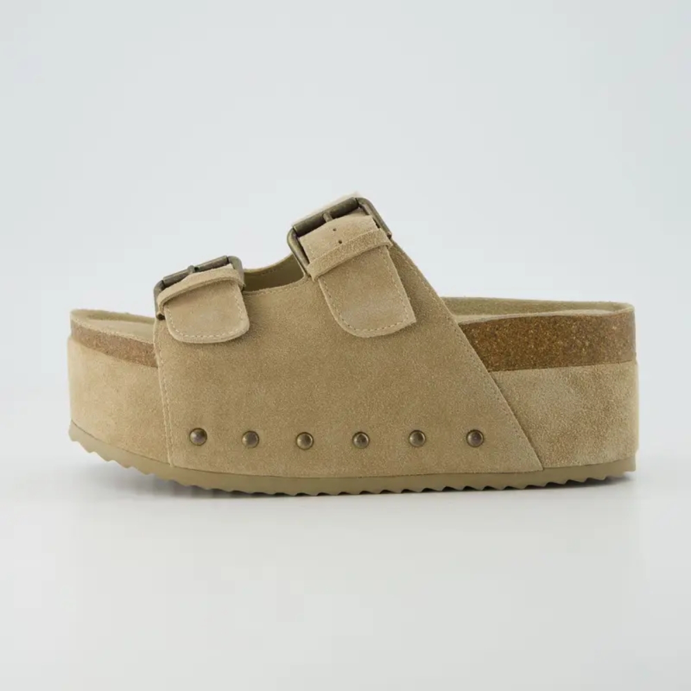 Suede Platform Double Buckle Sandals For Women