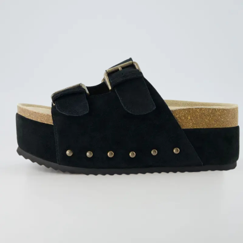 Suede Platform Double Buckle Sandals For Women