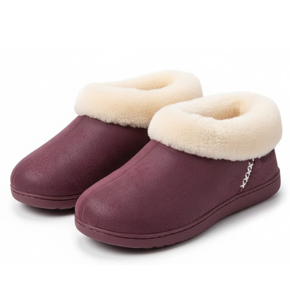 Womens Microsuede Memory Foam Slippers with Faux Fur Collar
