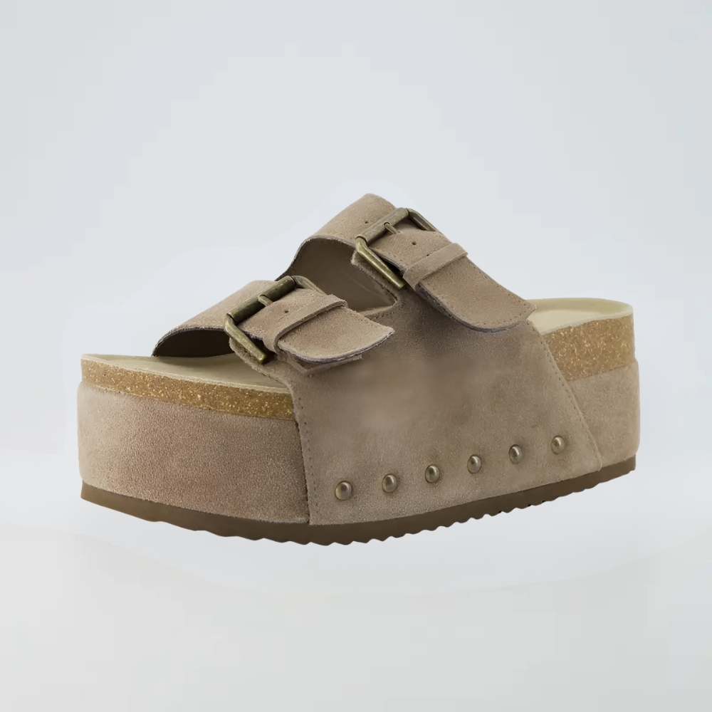 Suede Platform Double Buckle Sandals For Women
