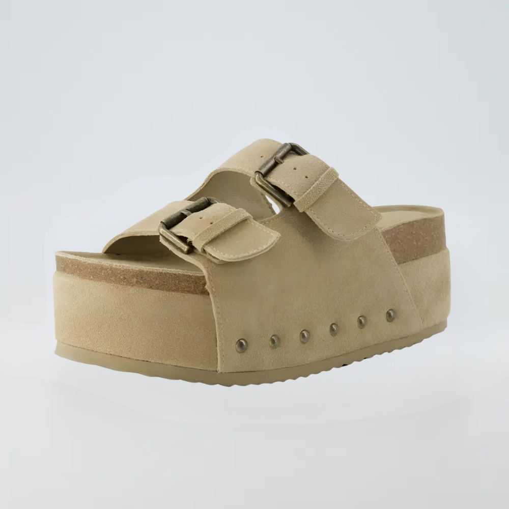 Suede Platform Double Buckle Sandals For Women