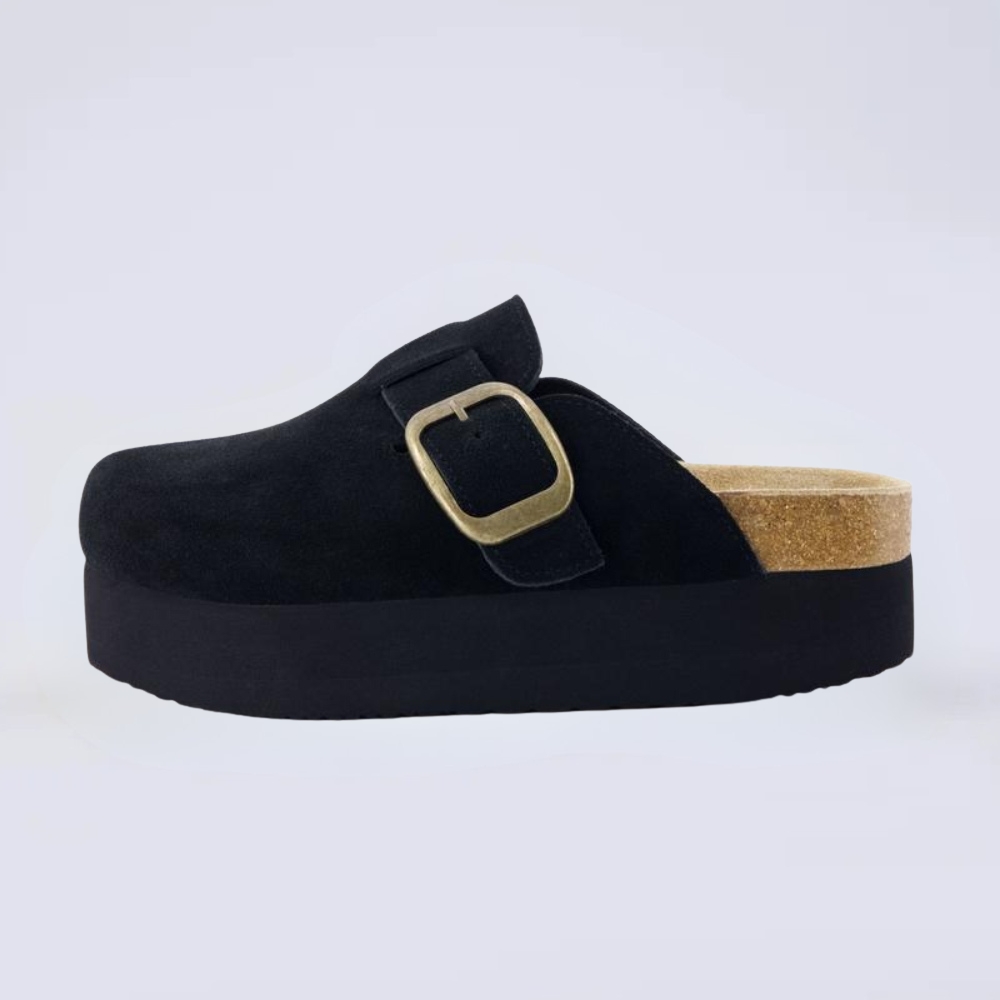 Suede Platform Slip On Clogs With Adjustable Buckle For Women