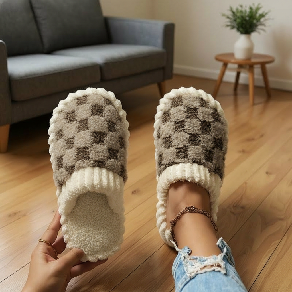 Unisex Fuzzy House Slippers With SoleUnisex Fuzzy House Slippers With Sole - Image 4