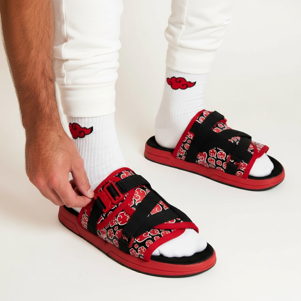 Anime Inspired Adjustable Memory Sole SlidesAkatsuki Anime Inspired Adjustable Memory Sole Slides - Image 8