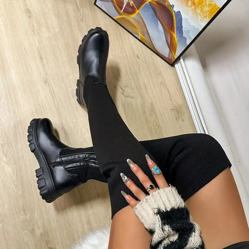 Womens Thigh High Stretch Knit Boots - My Beach Shoes