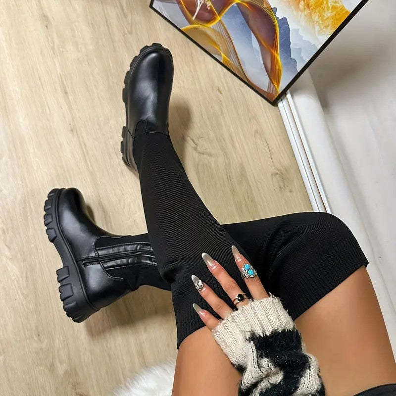 Womens Thigh High Stretch Knit Boots-My Beach Shoes