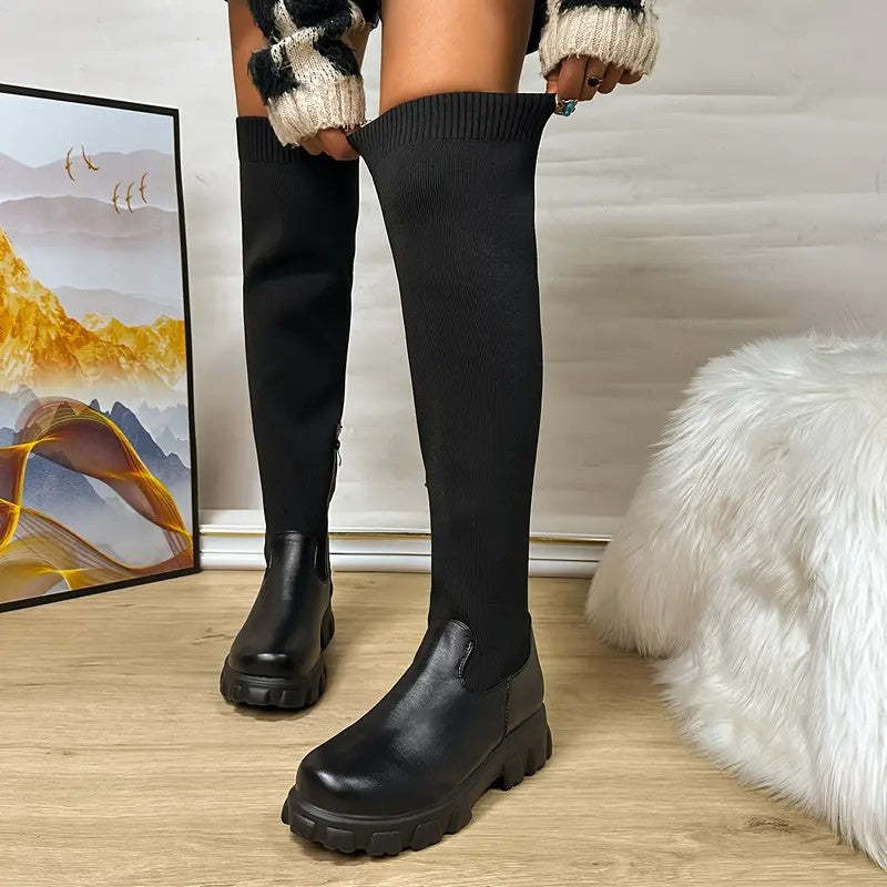 Womens Thigh High Stretch Knit Boots - My Beach Shoes