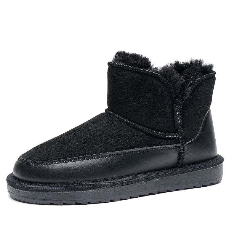 Fur-Lined Short Sheepskin Leather Snow Boots For Women - My Beach Shoes