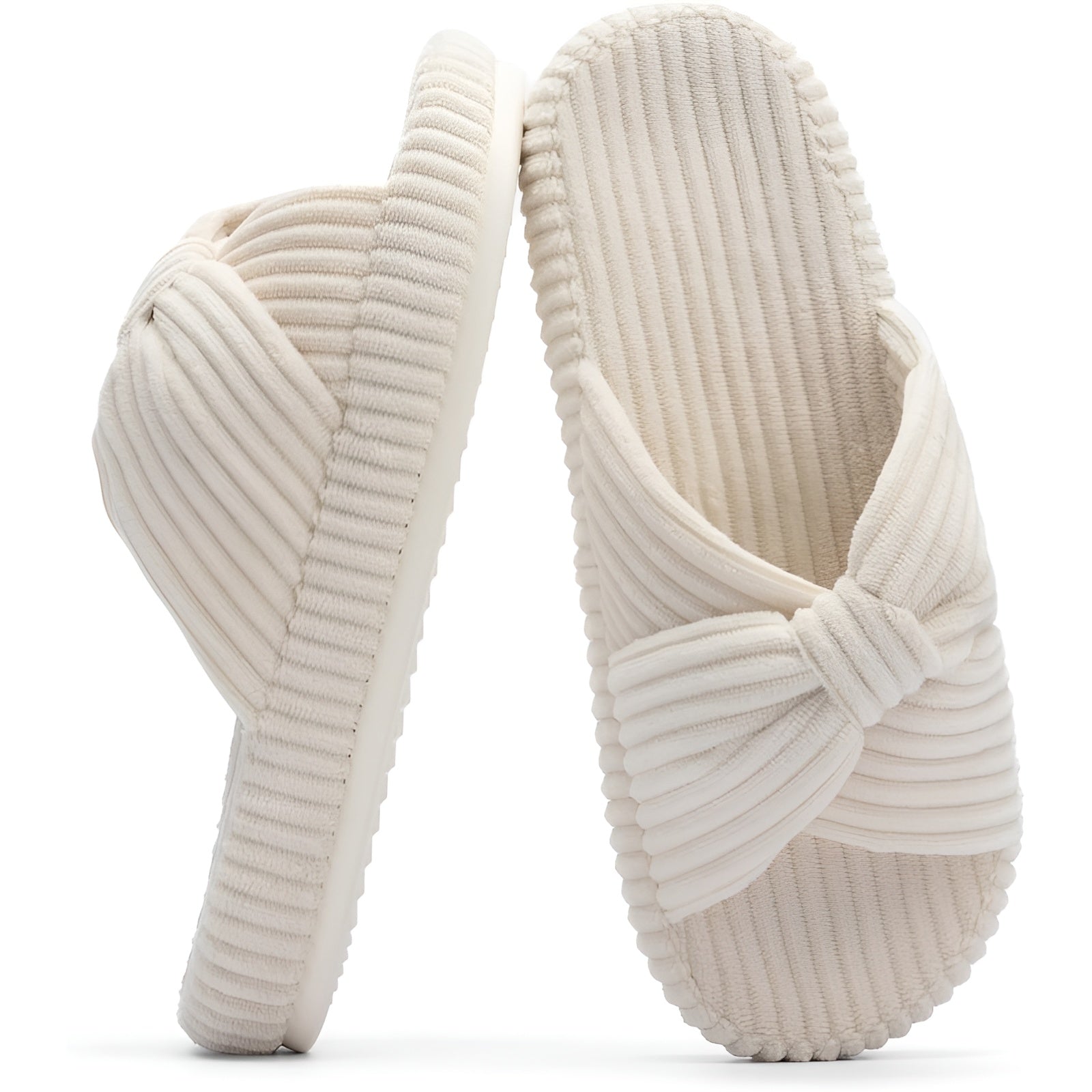 Textured Corduroy Slide Slippers With Soft Plush Lining-My Beach Shoes