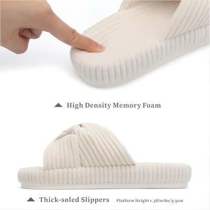 Textured Corduroy Slide Slippers With Soft Plush Lining-My Beach Shoes