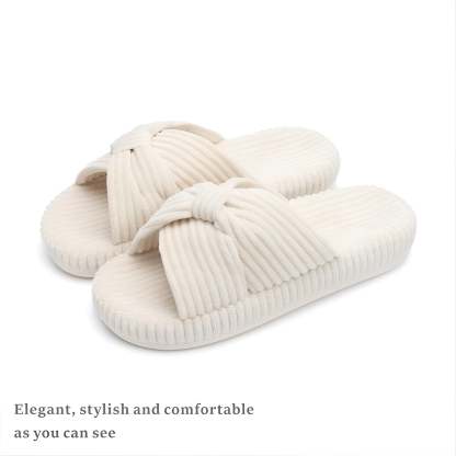 Textured Corduroy Slide Slippers With Soft Plush Lining-My Beach Shoes