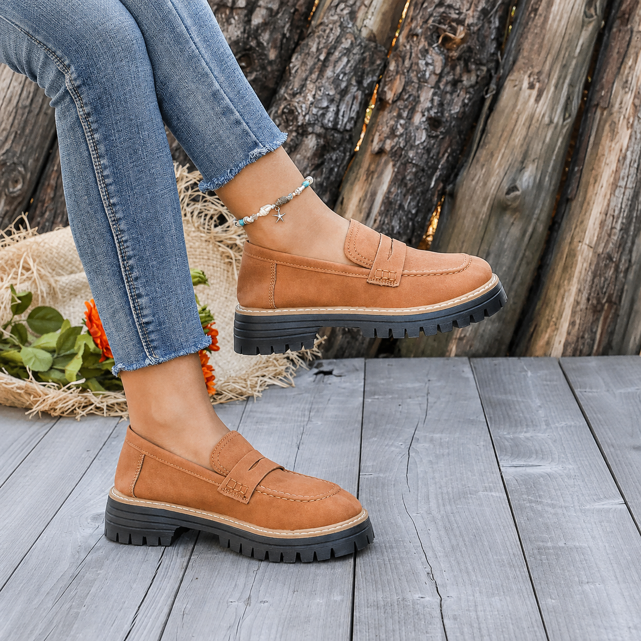 Thick Sole Slip On Loafers with Wide Fit for Casual All Season Wear