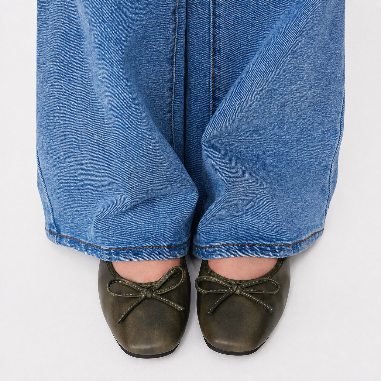 Bow Detail Buckle Mary Jane Flats with Square Front for Women