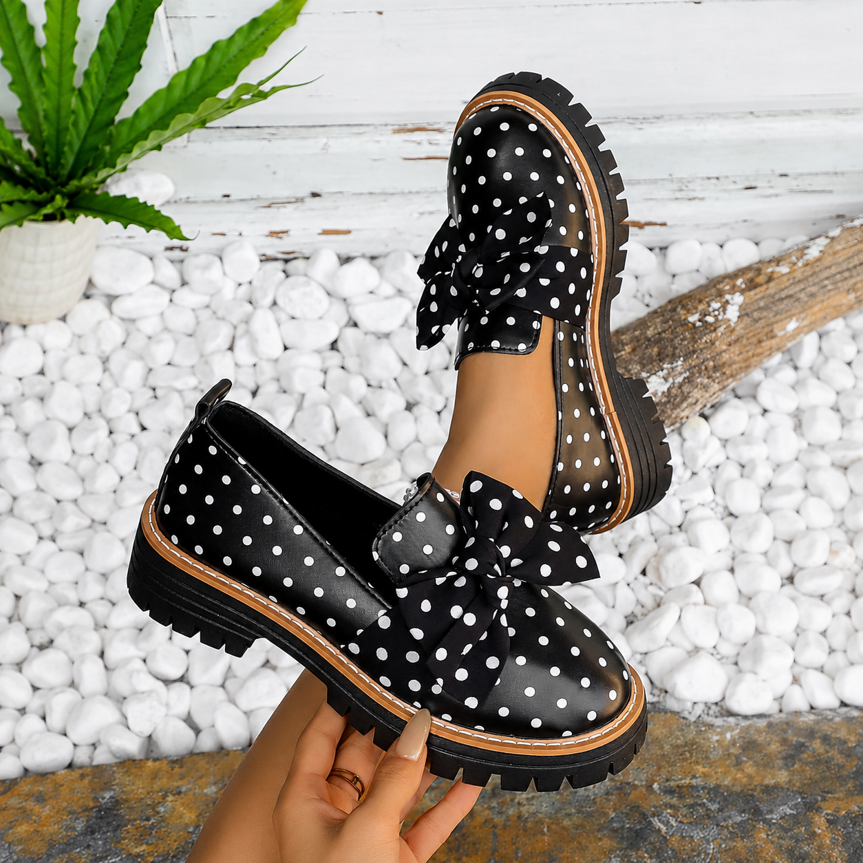 Bow Detail Loafers with Thick Sole for Casual All Season Wear for Women