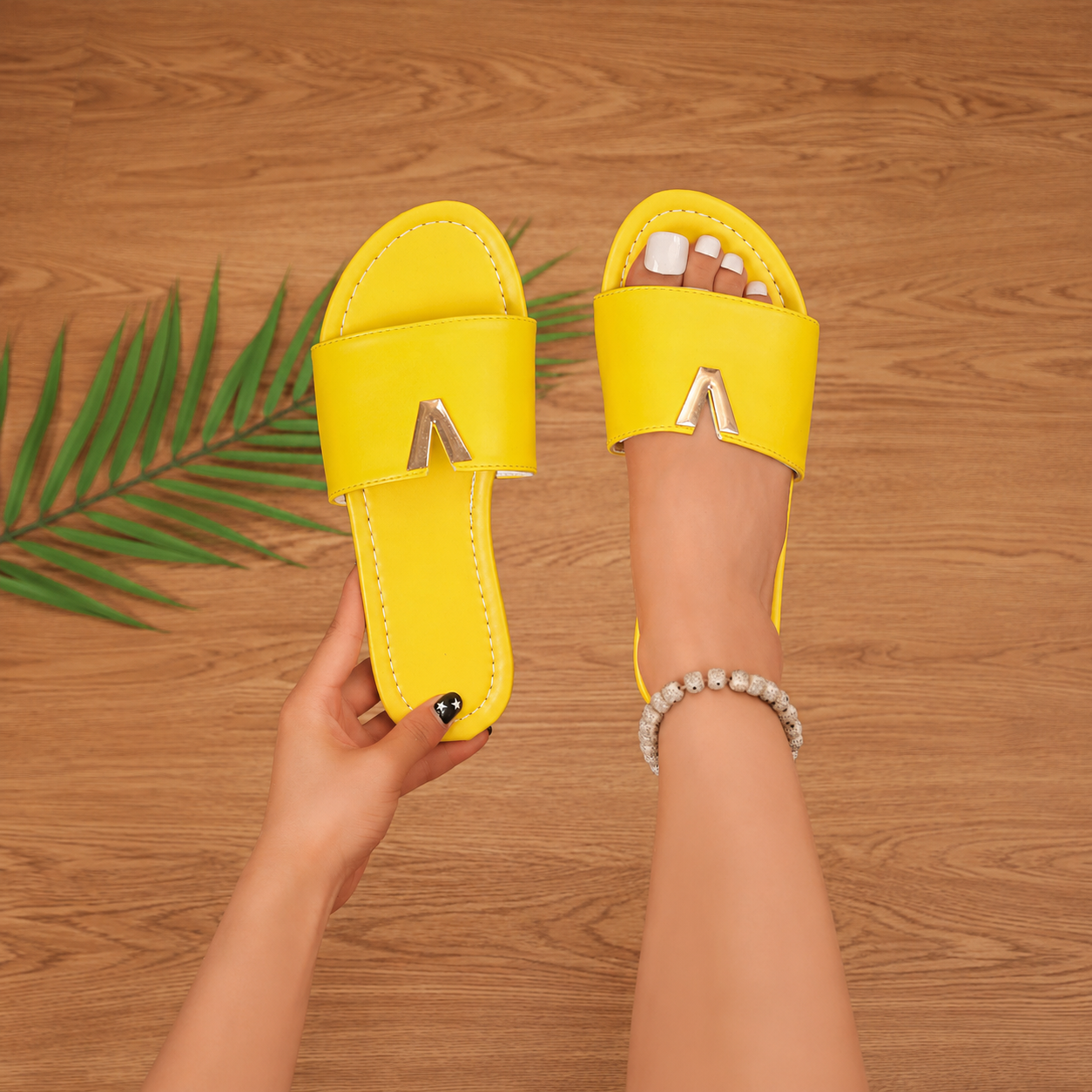 Non Slip Casual Leather Flat Sandals For Women