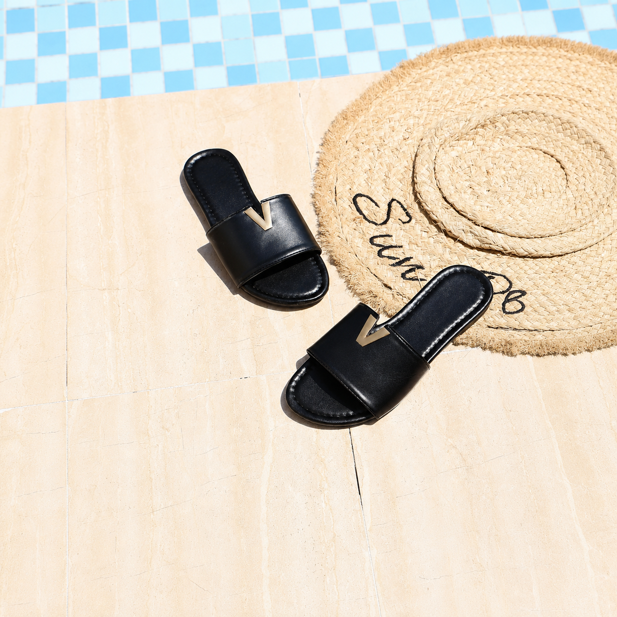 Non Slip Casual Leather Flat Sandals For Women