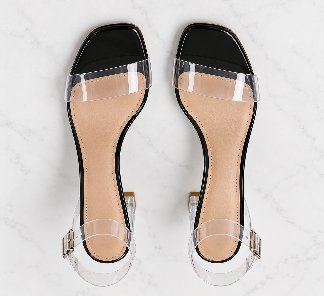 Clear Strap Chunky Base Heel Sandal