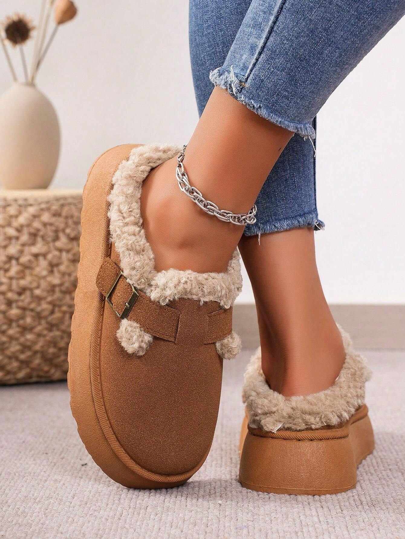 Cozy Winter Plush Lined Platform House Slippers - My Beach Shoes