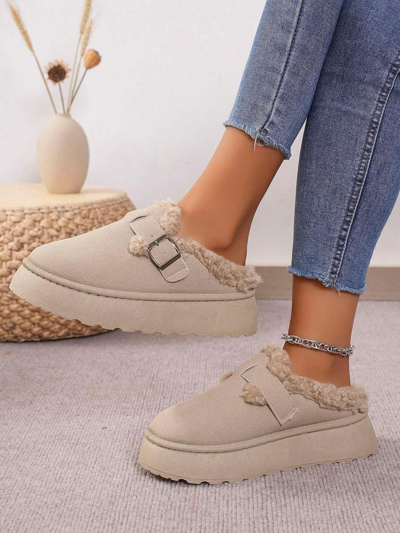 Cozy Winter Plush Lined Platform House Slippers-My Beach Shoes