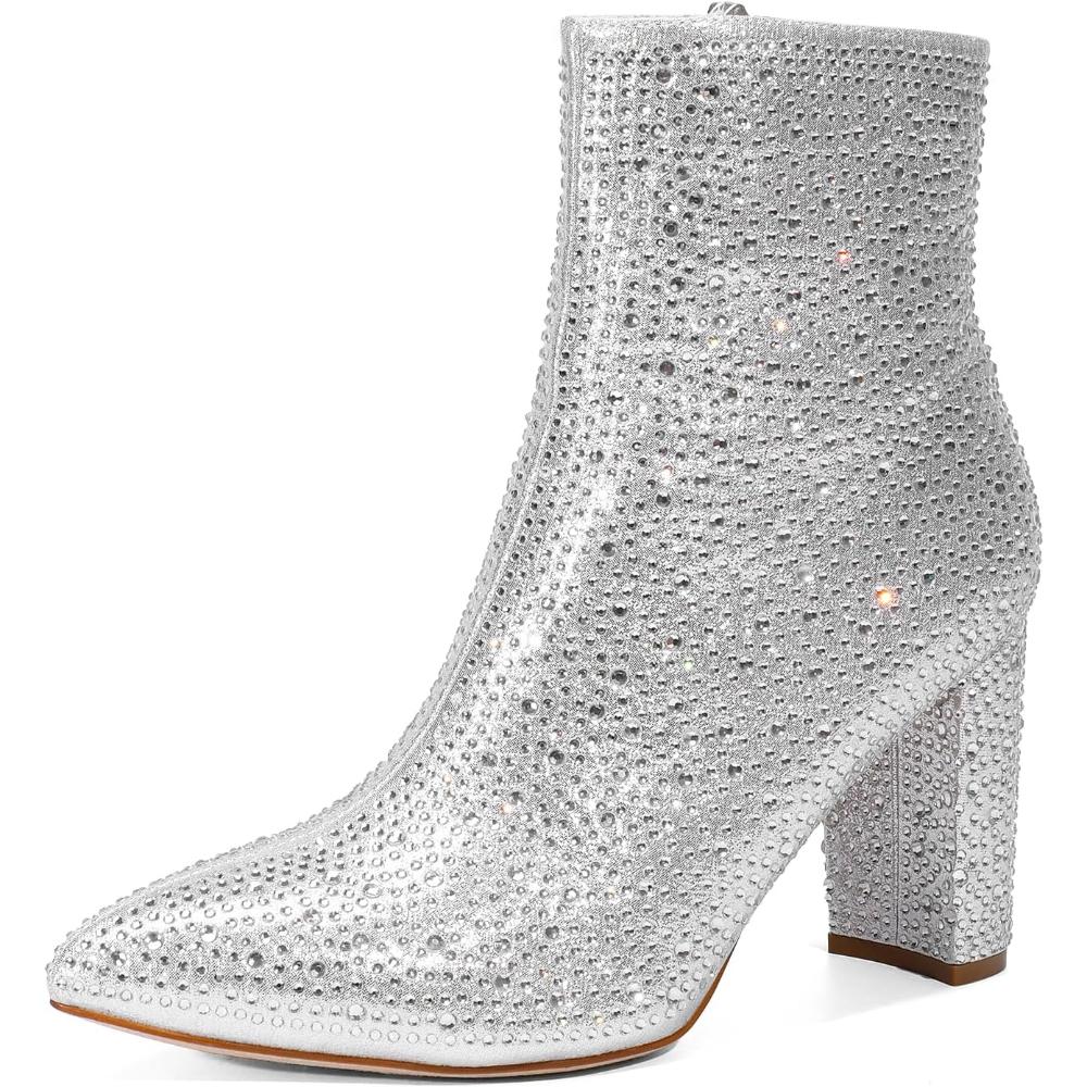 Rhinestone Studded Chunky Boots - My Beach Shoes