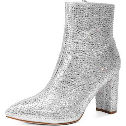 Rhinestone Studded Chunky Boots - My Beach Shoes