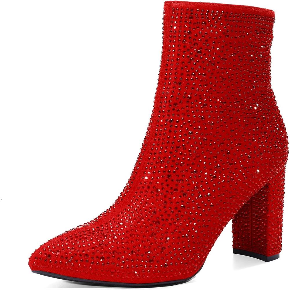 Rhinestone Studded Chunky Boots - My Beach Shoes