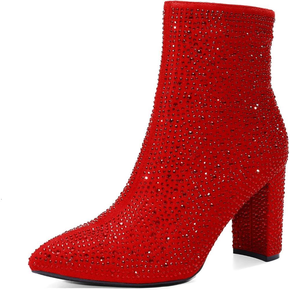 Rhinestone Studded Chunky Boots - My Beach Shoes