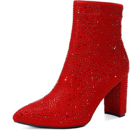 Rhinestone Studded Chunky Boots - My Beach Shoes