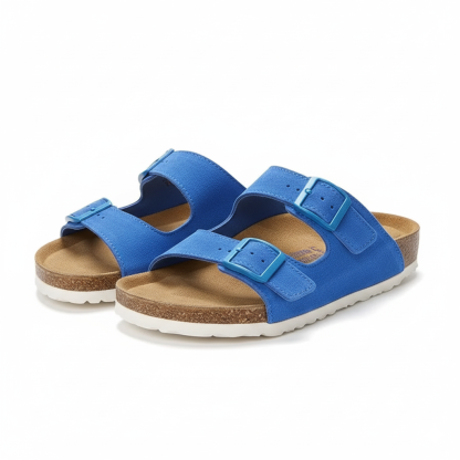 Leather Flat Sandals With Adjustable Buckle Straps
