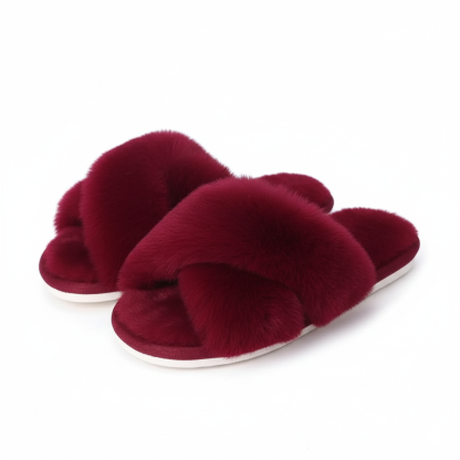 Fuzzy Cross Band House Slippers For Soft Plush Lining