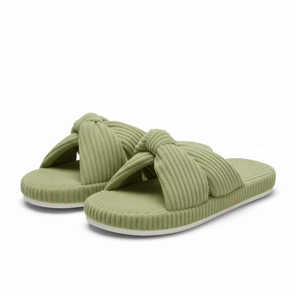 Women Memory Foam Corduroy Bow Crossband Slides