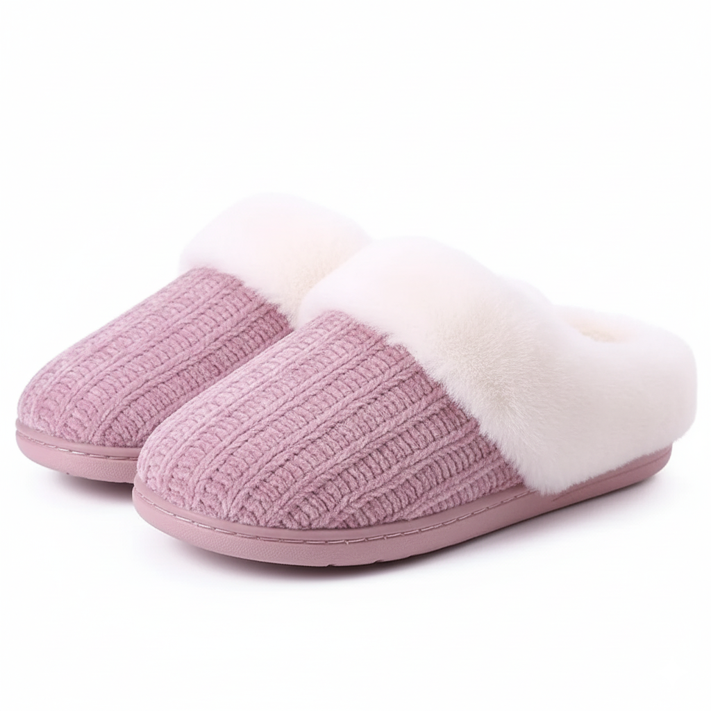 Knitted House Slippers With Plush Interior Lining For Warmth