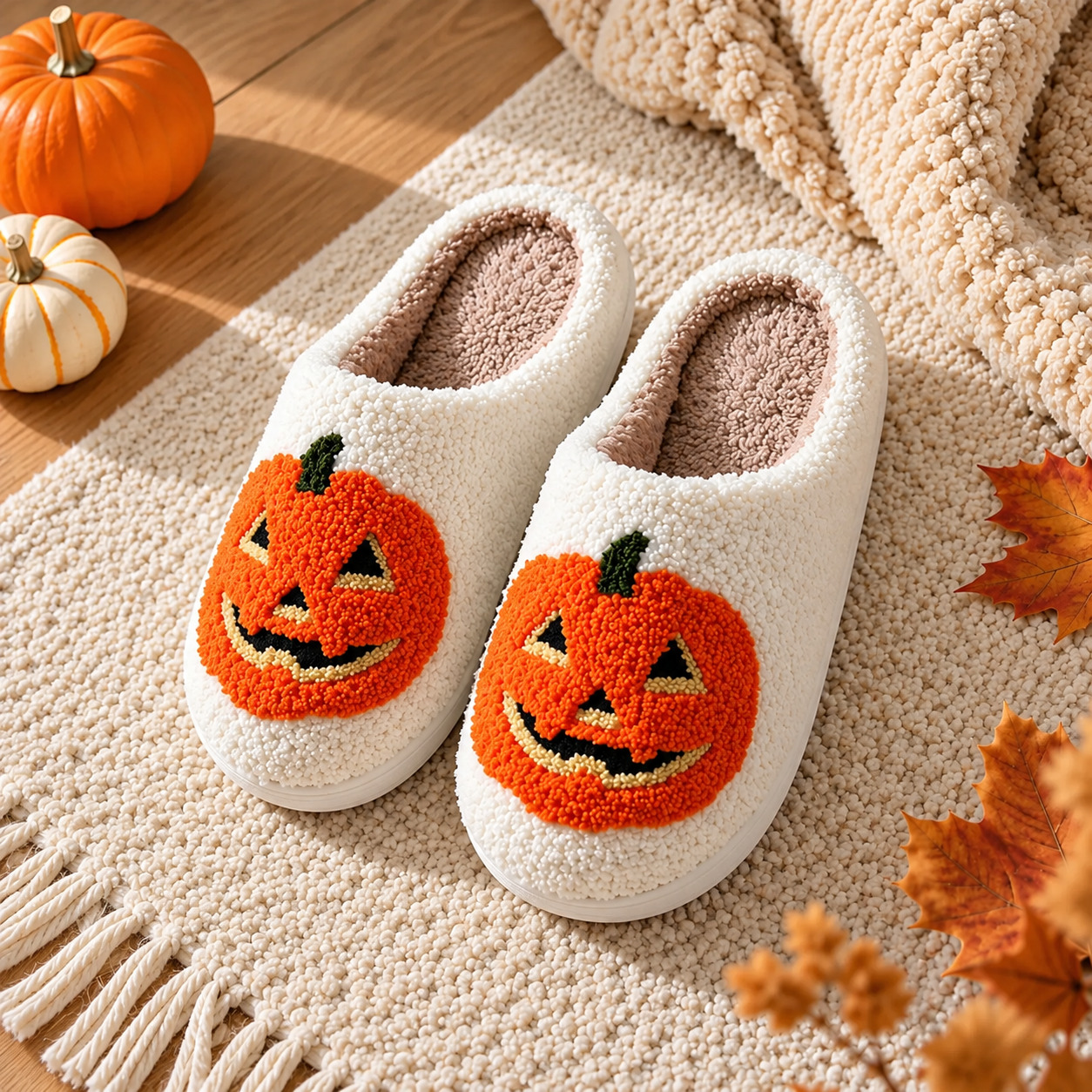 Halloween Themed Non Slip Warm Fuzzy Fleece Slippers