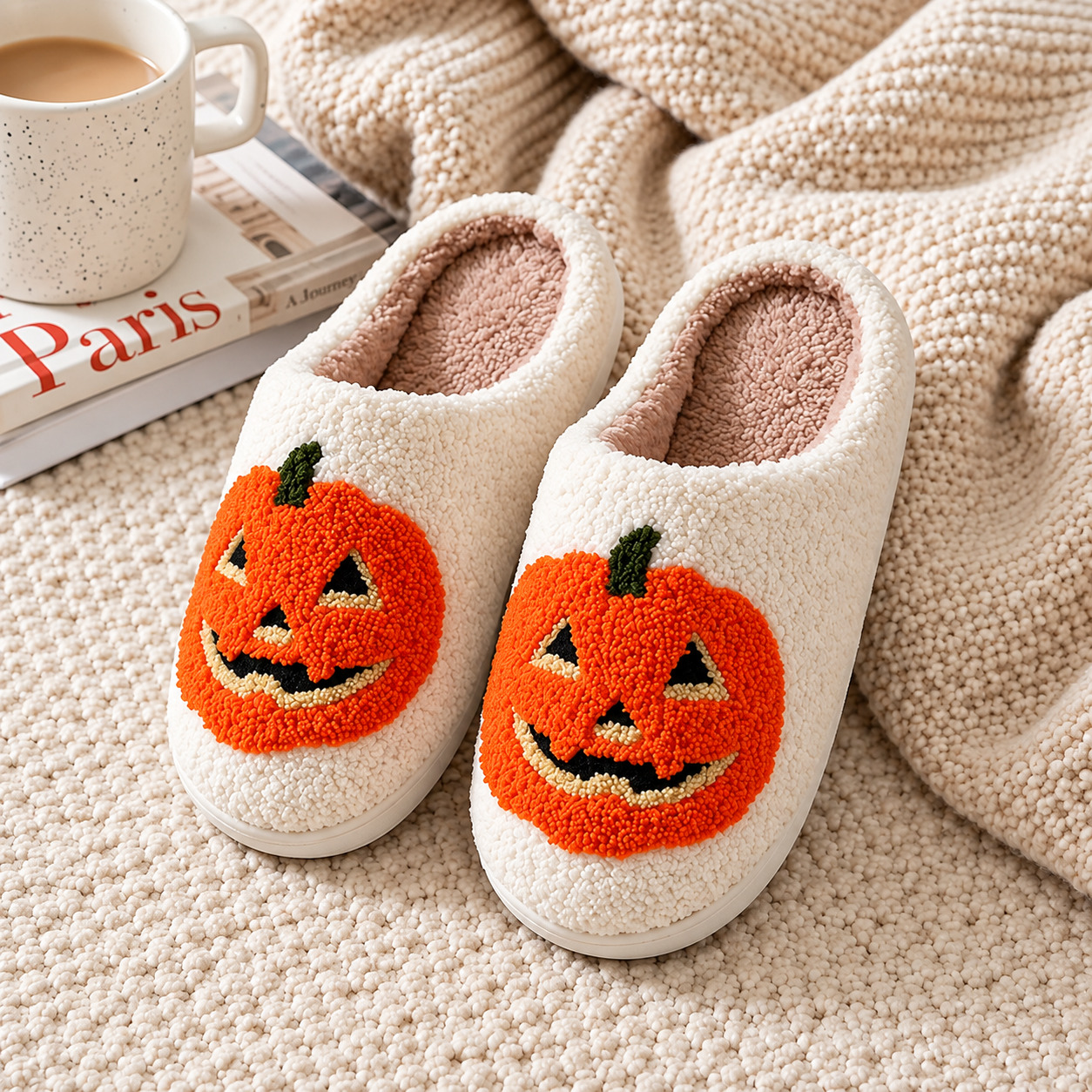 Halloween Themed Non Slip Warm Fuzzy Fleece Slippers