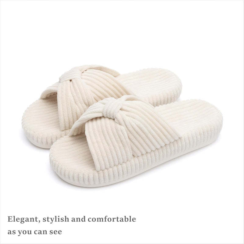 Comfy Corduroy Bow Slippers - My Beach Shoes