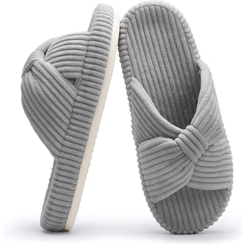 Comfy Corduroy Bow Slippers - My Beach Shoes