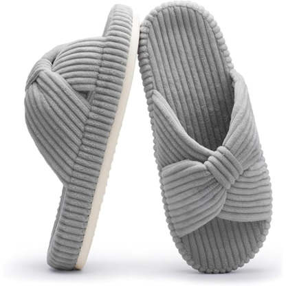 Comfy Corduroy Bow Slippers - My Beach Shoes