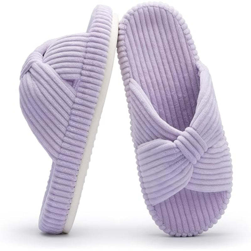 Comfy Corduroy Bow Slippers - My Beach Shoes
