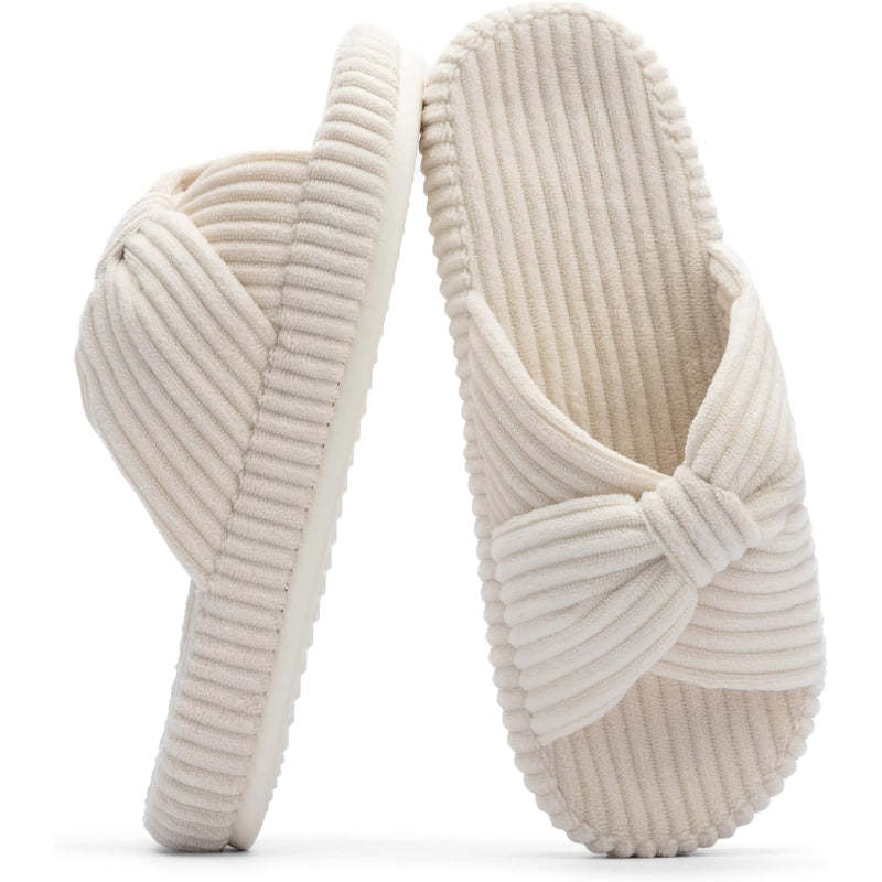 Comfy Corduroy Bow Slippers - My Beach Shoes